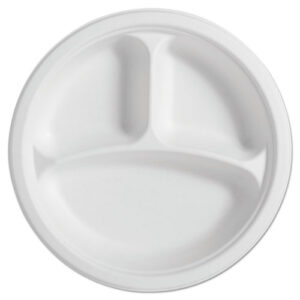 10" Molded Fiber 3-Compartment Round Plate - 500/cs (PL-10-Round-3C)