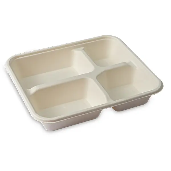 4-Compartment Deep Molded Fiber Tray - 200/cs (BST-4C-98)